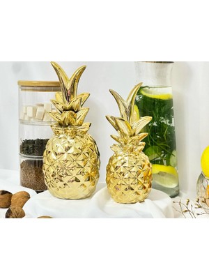 Aden Glass Sevgililer Günü Hediyesi Ananas Biblo 2 Li Dekor Obje 21 cm ve 18 cm