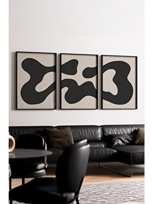 Huhuli Ahşap Minimalist 3’lü Tablo Siyah Çerçeveli Geometrik 20 x 30 cm HUHU199