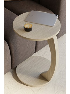 Eda Hacıoğlu Edam Bedding Group Tekerlekli C Tasarım Traverten Yan Sehpa Modern Hareketli Orta Sehpa Salon ve Oturma Odası Masası