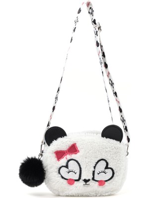 SHAKA Beyaz SHK285 Peluş Kumaş ,nakış Işlemeli, Fermuarlı Tek Bölmeli Kız Çocuk Çantası