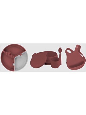 OiOi 5 Parça Beslenme Seti Velvet Rose/powder Grey Ergonomik Tasarım Gıda Sınıfı Silikon