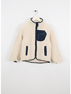 Name It Ekru Taş Kız Çocuk Mont Uzun Kol Pelüş Kumaş Midi Model Düz Desenli