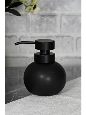 İliva Lüks Siyah Stoneware Sıvı Sabunluk, Siyah Başlıklı Deterjanlık, Modern Tasarım ve Suya Dayanıklı