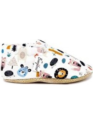 Bunnybons Kaydırmaz Taban Bebek Patik Beyaz Orman Hayvanları Deseni ile Şık Tasarım