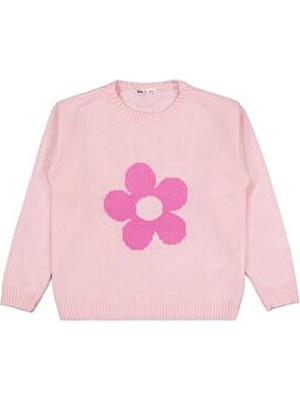 Civil Girls Pembe Büyük Çiçek Desenli Kazak 2-5 Yaş Kadın Bisiklet Yaka