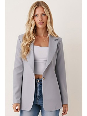 Armonika Kadın Gri Tek Düğmeli Ceket Uzun Kol Resmi Stil Dokuma Kumaş Özellikleri