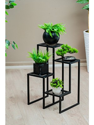 Evle 4 Katlı Kademeli Metal Çiçeklik, Modern Saksılık, Balkon ve Salon için Dekoratif Saksı Standı