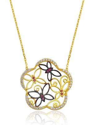 Erseyy 925 Ayar Gümüş Kelebek Çiçeği Kolye