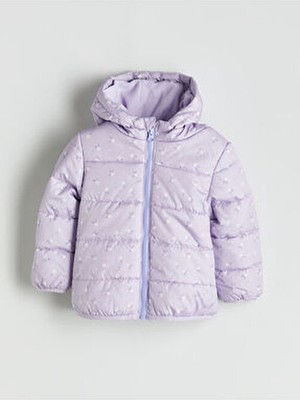 LC Waikiki Kapüşonlu Uzun Kollu Kız Çocuk Mont Polyester Malzemeden Çiçek Desenli Loose Kalıp