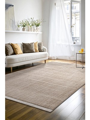 Saraz Halı Yalın Microfiber Bukle Dokuma Halı Antre Hol Kesme Halı Yolluk 5771 Bej