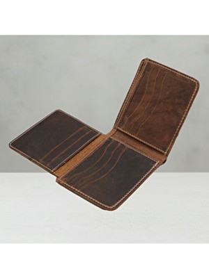 LUQA Leather %100 Hakiki Deri El Yapımı Erkek Cüzdanı | Minimalist Tasarım | Kartlık | Kahverengi