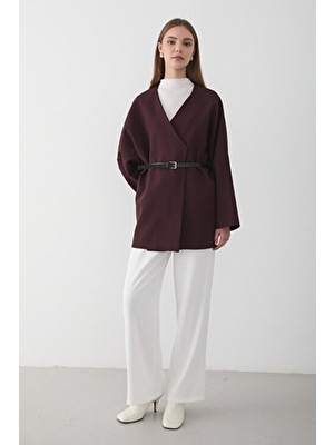Jaste Kadın Kruvaze Yaka Kemer Detaylı Kimona BORDO