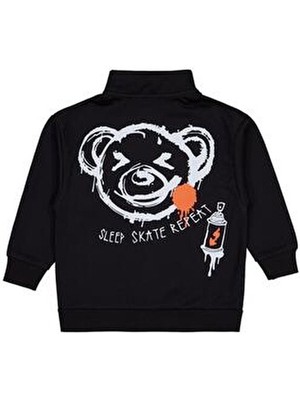Civil Boys Civil Baskılı Hırka %100 Pamuklu Siyah Renkli Bear Desenli Erkek Çocuk 2-5 Yaş