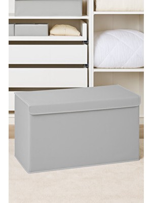 Serstil Mega Boy Destekli Kapaklı Kutu Hurç – Xxl Yorgan Battaniye Saklama Kutusu Organizer 70X40X30 - Gri