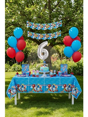Sonic Temalı 6 Yaş Doğum Günü Parti Seti – Masa Örtüsü + Banner + 6 Rakam Balonu + Balonlar