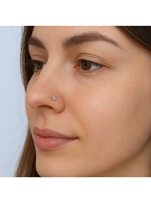 Heppii Yıldız Taşlı Kıvrımlı Düşmeyen Çelik Hızma Spiral Burun Piercingi