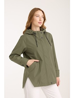 Wise Kadın Siyah Kapüşonlu Trençkot L Beden Rahat Kesim ve Fonksiyonel Tasarım