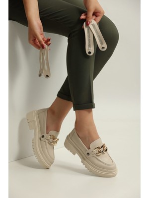 Hepici Loafers Günlük Kadın Krem Ayakkabı