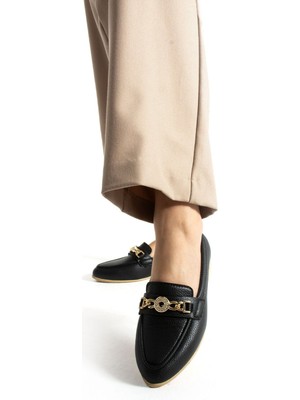 Hepici Siyah Tokalı Günlük Babet Hafif Rahat Ayakkabı