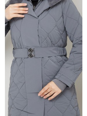 Hiramir Kadın Yeni Sezon Kemerli Novam Kumaş Mont Taş KS2552