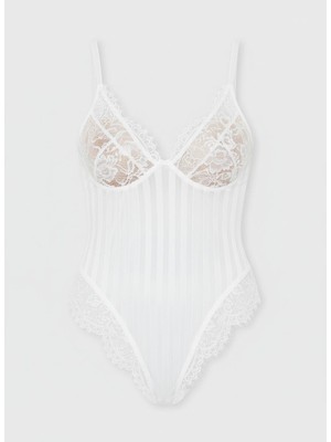 Aria's Closet Çizgili Beyaz Dantel Body