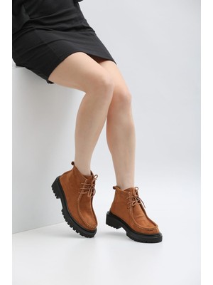 Hepici Kadın Koyu Kahverengi Bot Bağcıklı Rahat ve Esnek