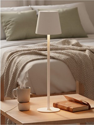 K2 Modern Mantar Tasarımlı Şarjlı Masa Lambası Beyaz (3 Farklı Işık Tonu, Dokunmatik Dimmer, Type-C)