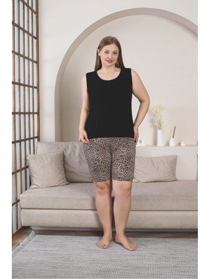 Asel Büyük Beden Geniş Askılı Kol Şortlulikralı Penye Kumaş Pijama Takım