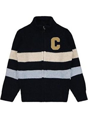 Civil Boys Civil Baskılı Çizgili Hırka %100 Pamuk Uzun Kol Erkek Çocuk 2-5 Yaş Lacivert Desenli