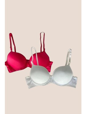 Aria's Closet Kırmızı-Beyaz 2'li Mikro Kumaş Push Up Dolgulu Balenli Günlük Destekli Sütyen