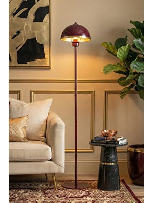 Marrien Luna Golden Tek Ayaklı Bordo Metal Modern Lambader  Oturma Odası & Yatak Odası & Salon Lambası