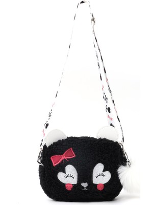 SHAKA Siyah SHK285 Peluş Kumaş ,nakış Işlemeli, Fermuarlı Tek Bölmeli Kız Çocuk Çantası