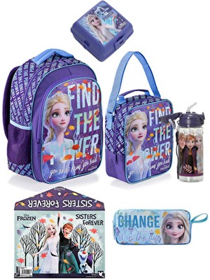 Frozen Lisanslı Premium Ilkokul Çantası Seti Beslenme Çantası Suluk Kalemkutusu Beslenme Kabı ve Dosya