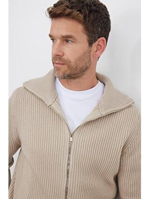 Tudors Düz Hırka %100 Pamuklu Slim Fit Dik Yaka Uzun Kol Vizon Renkli Desen