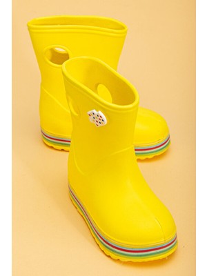 Pln Shoes Sarı Koko Çocuk Yağmur Çizmesi Su Geçirmez Yünlü Tekstil Düz Topuklu