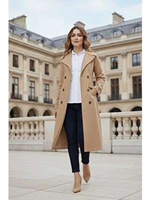 Pastelastore %100 Pamuk Ekstra Uzun (120CM) Kruvaze Kadın Trençkot 1121