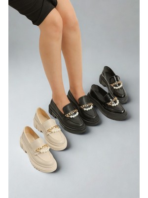 Hepici Loafer Günlük Kadın Inci Taş Detaylı Rahat Ayakkabı