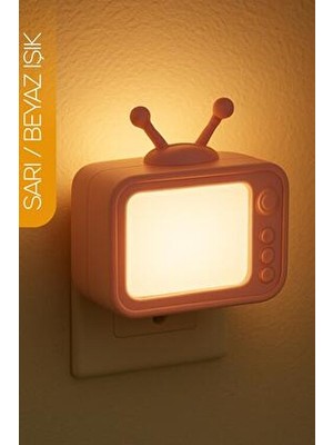 Telvesse Pembe Gece Lambası Eski TV Tipi Tuşlu 2 Mod Sarı-Beyaz Işık Plastik Malzeme ile Modern Tasarım