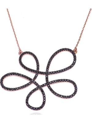 Erseyy 925 Ayar Gümüş Siyah Çiçek Kadın Gümüş Kolye