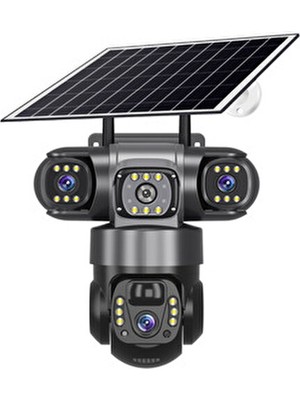 Dobest Güneş Enerjisi 9mp (3+3+3) Üç Kameralı Ultrahd 4g Güneş Enerjili Akıllı Güvenlik Kamerası