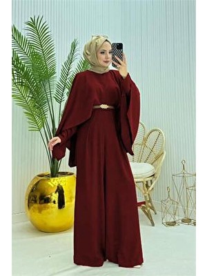 Neşeli Butik Kadın Pelerinli Kemer Detaylı Tesettür Tulum NMS061