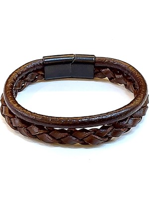 Herşey Nota Heritage Braid – Kahverengi Örgü Detaylı Hakiki Deri Erkek BILEKLIK-1444