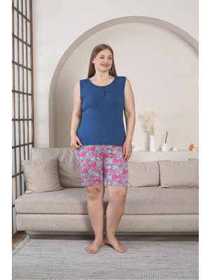 Asel Büyük Beden Geniş Askılı Kol Şortlulikralı Penye Kumaş Pijama Takım