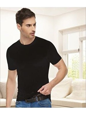 Tutku Elit Siyah Penye Elestan Sıfır Yaka Yarım Kollu Atlet M Beden Dokuma Kumaş