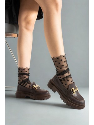 Hepici Loafers Tokası Değişebilen Günlük Kadın Kahverengi Ayakkabı