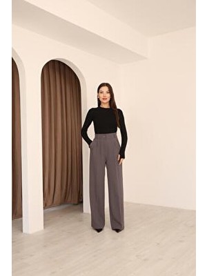 Hazel Kadın Antrasit Arkası Lastikli Palazzo Pantolon