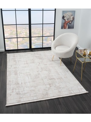 Cotto Home Vista VS010A Beyaz Halı Modern Desenli Antialerjik Pamuk Taban Yıkanabilir Salon Halısı Yatak Odası