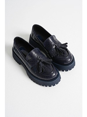 MFT Ayakkabı Kadın Günlük Rahat Püsküllü Loafer Lacivert