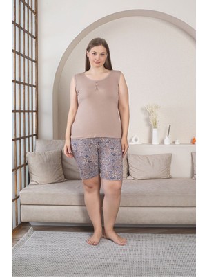 Asel Büyük Beden Geniş Askılı Kol Şortlulikralı Penye Kumaş Pijama Takım