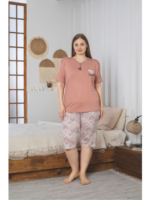 Asel Büyük Beden Likralı Penye Kapri Pijama Takımı